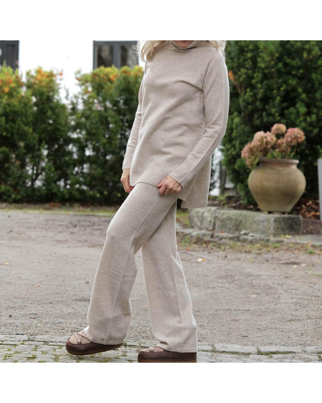 tirillm Gray Neutrals Andrea Merino Wool Loose Fitted Trouser- Melange