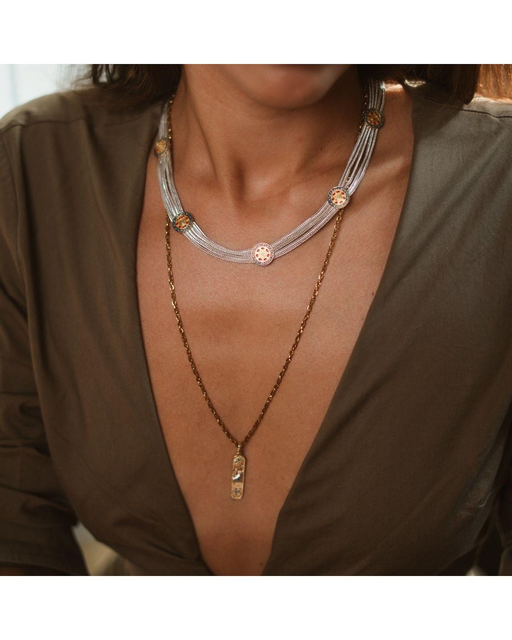 Ebru Jewelry Metallic Cleopatra Mystic Vintage Style Two Tone Statement Necklace