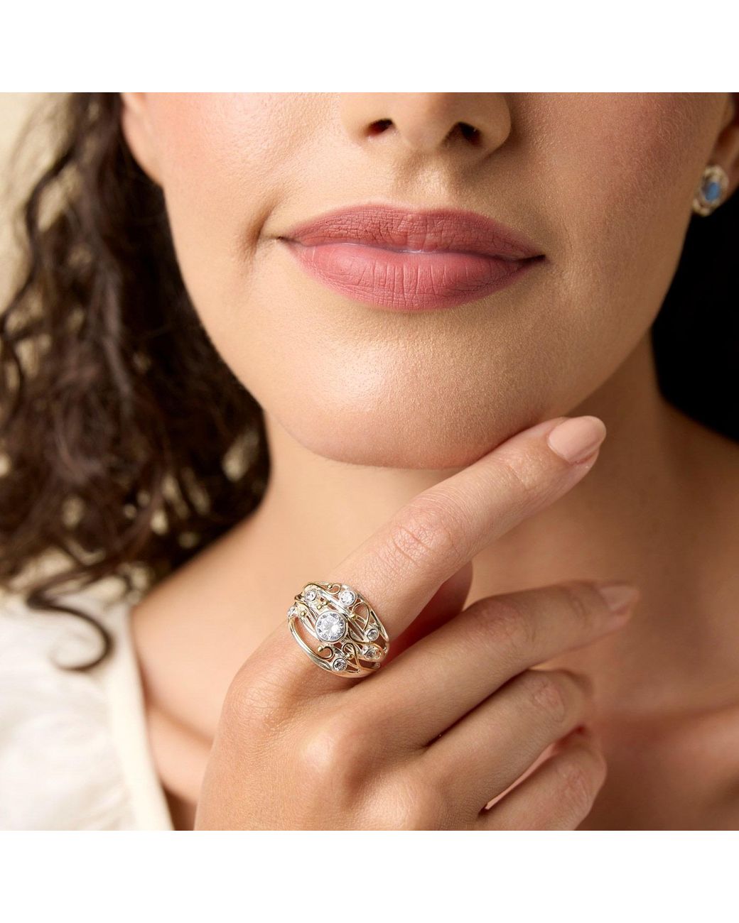 Isla Silver Metallic Statement Ring Set With Clear Quartz & Zirconia