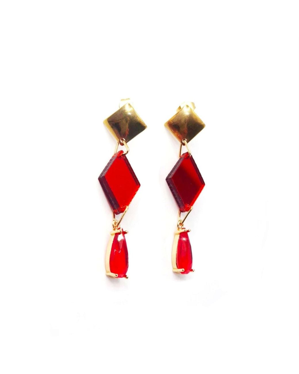 Laura Daili Red Scarlet Prism Earrings