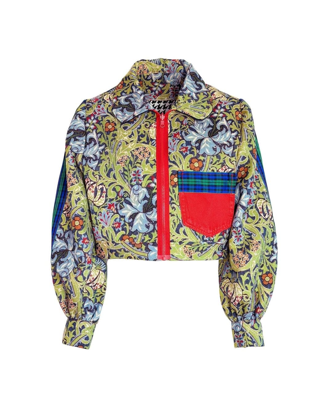 Couture to Your Door Green Tartan Floral Upcycled Tapestry Jacket