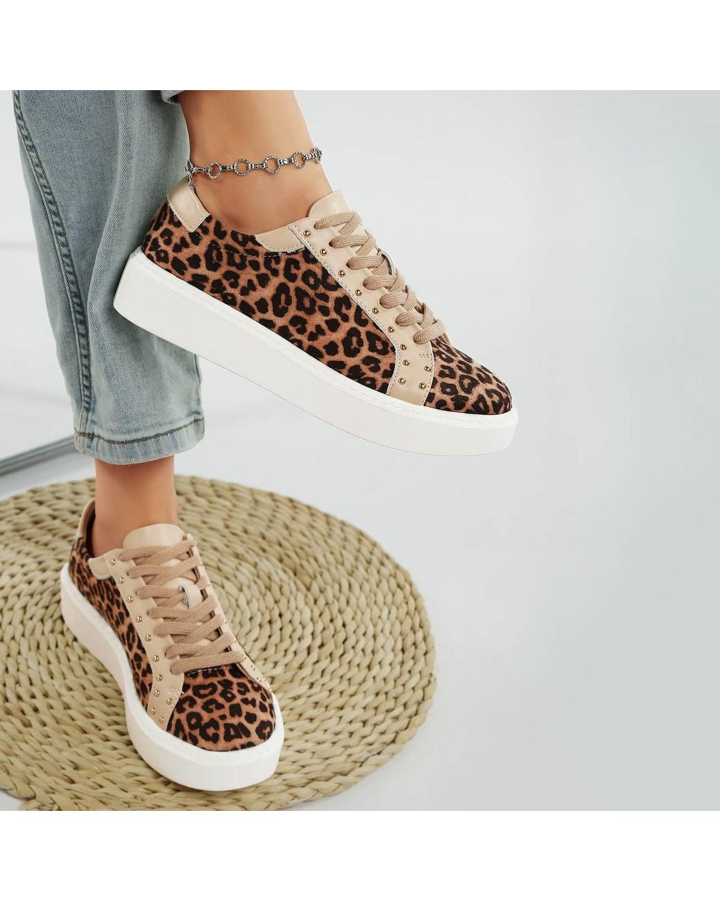 Rag & Co Brown Flippin Studded Leopard Print Chunky Sneakers