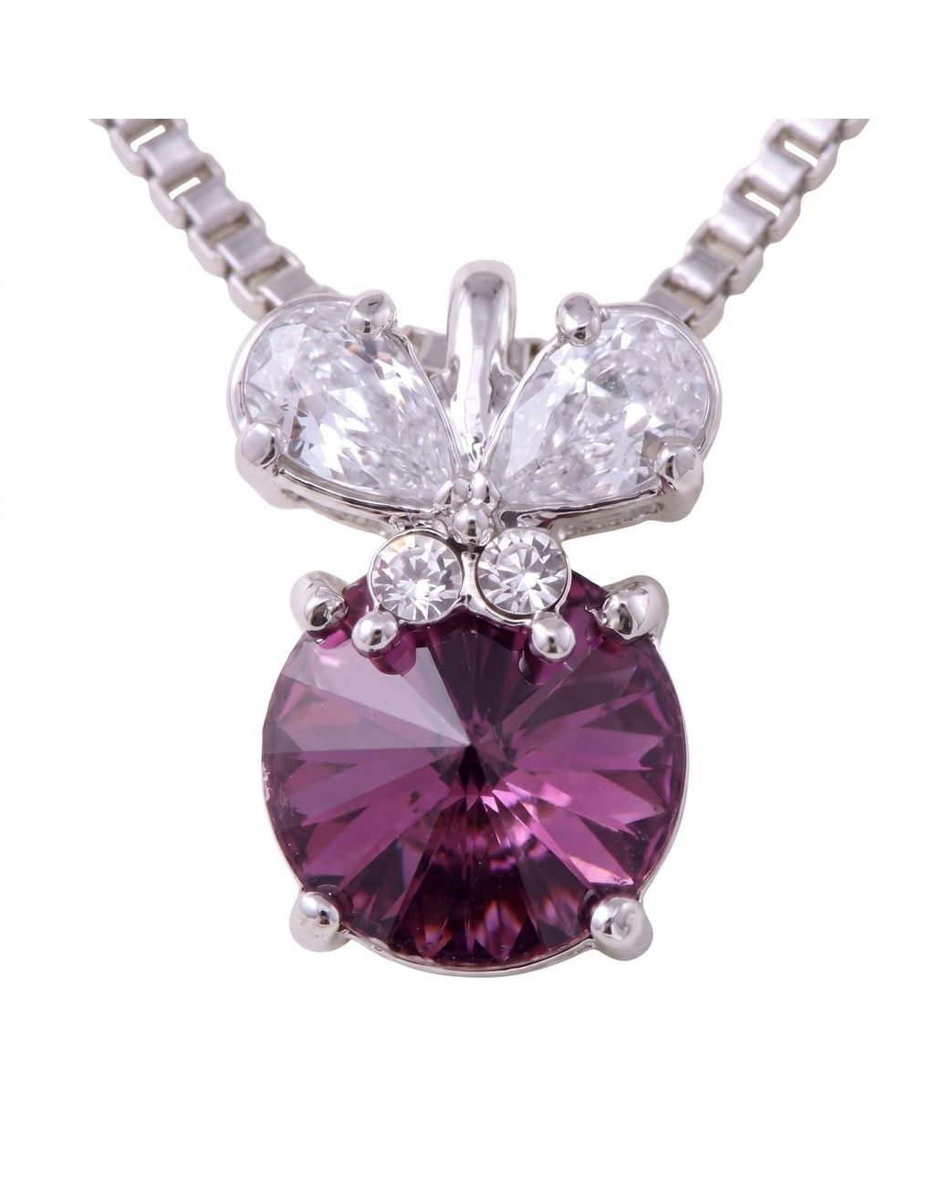 Modenaire Metallic Amethyst Round Butterfly Accent Pendant Necklace