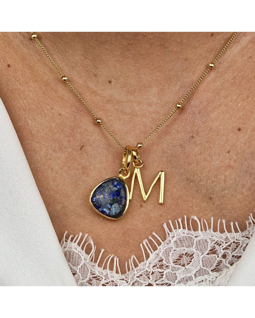 Sophelia Metallic Vermeil Plated Lapis Lazuli September Birthstone And Initial Pendant Necklace
