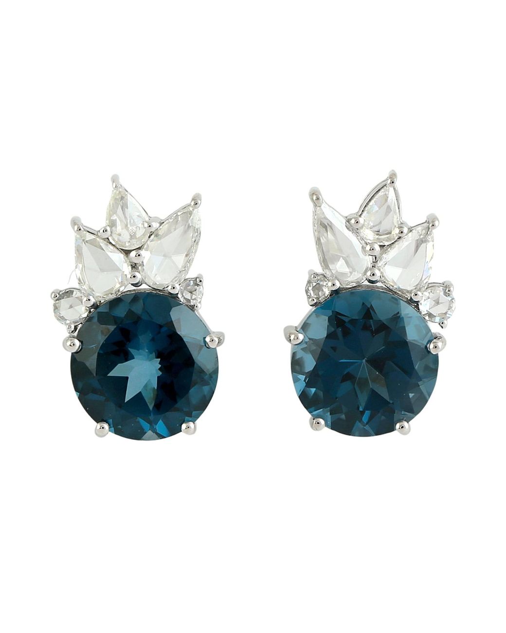 Artisan Blue London Topaz & Diamond Crown Stud Earrings