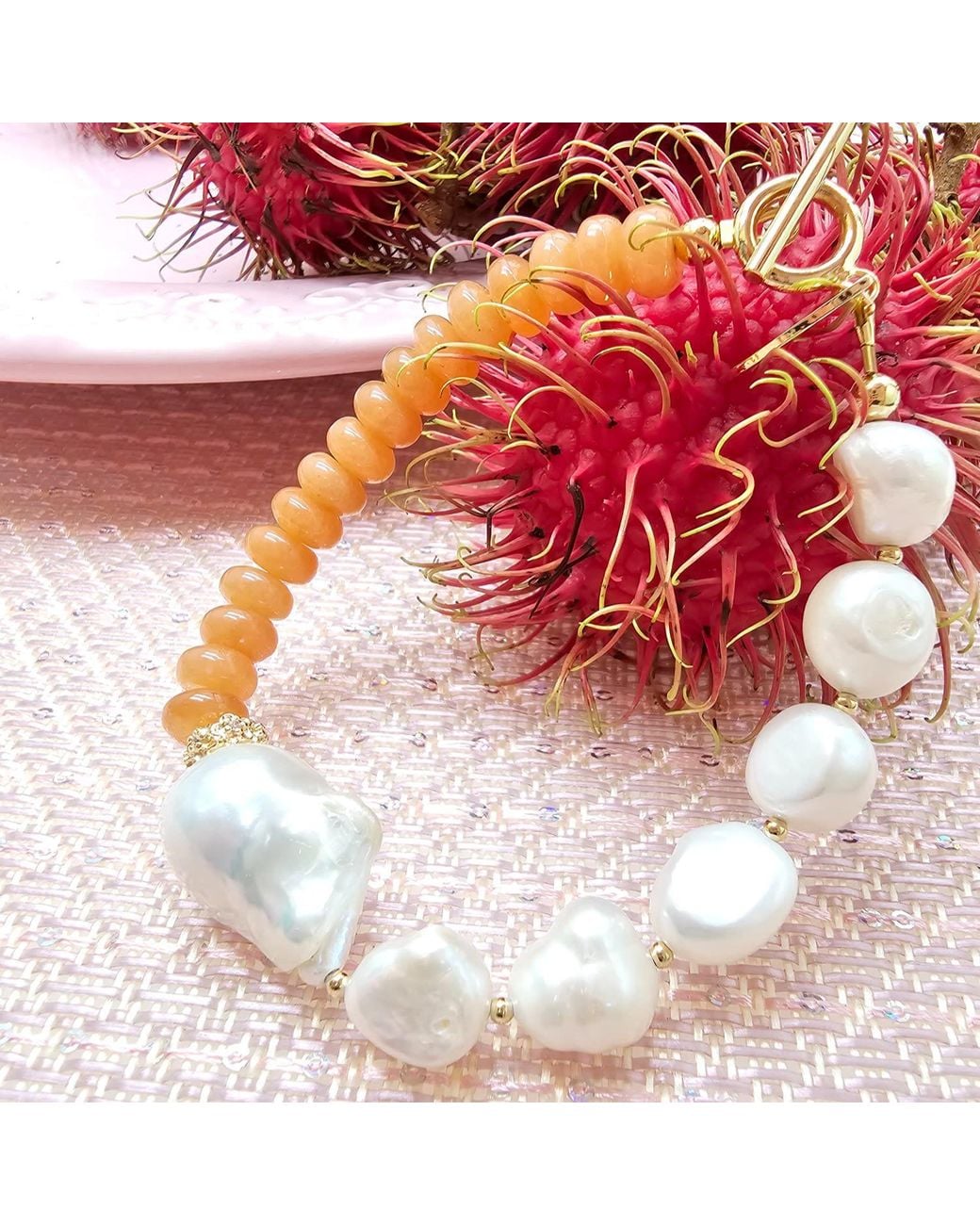 Farra Metallic Aventurine With Freshwater Baroque Pearl Bracelet
