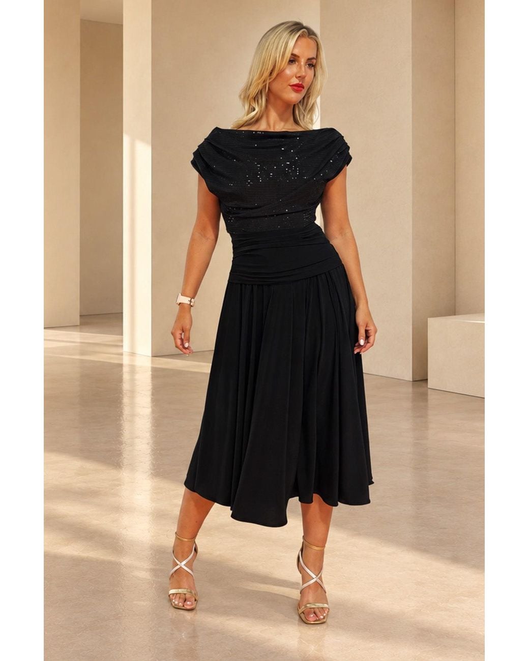 Atom Label Black Carbon Bardot Tea Regular Length Dress