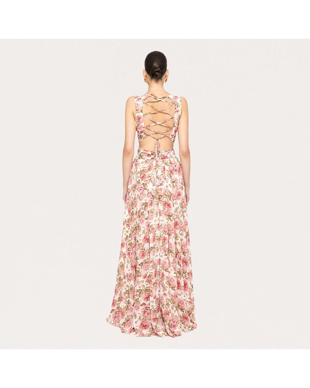 Nissa Pink Open-Back Chiffon Maxi Dress