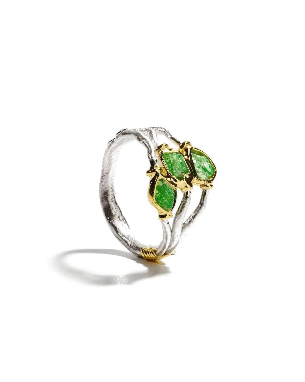 German Kabirski Green Vogg Handcrafted Ring With Raw Tsavorite And Spinel