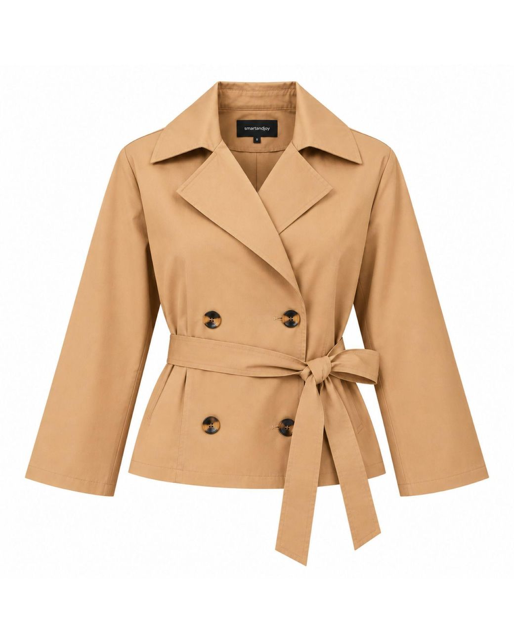 Smart and Joy Natural Double-Breasted Cotton Trench Jacket