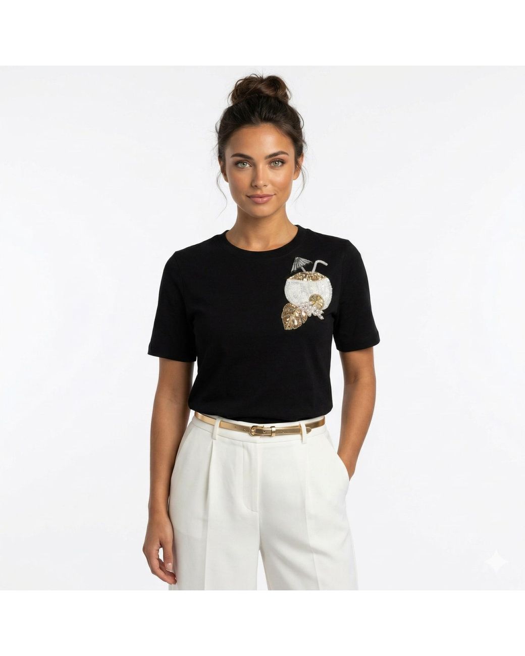 House of Laines London Black Laines Couture Embellished Pina Colada T-Shirt