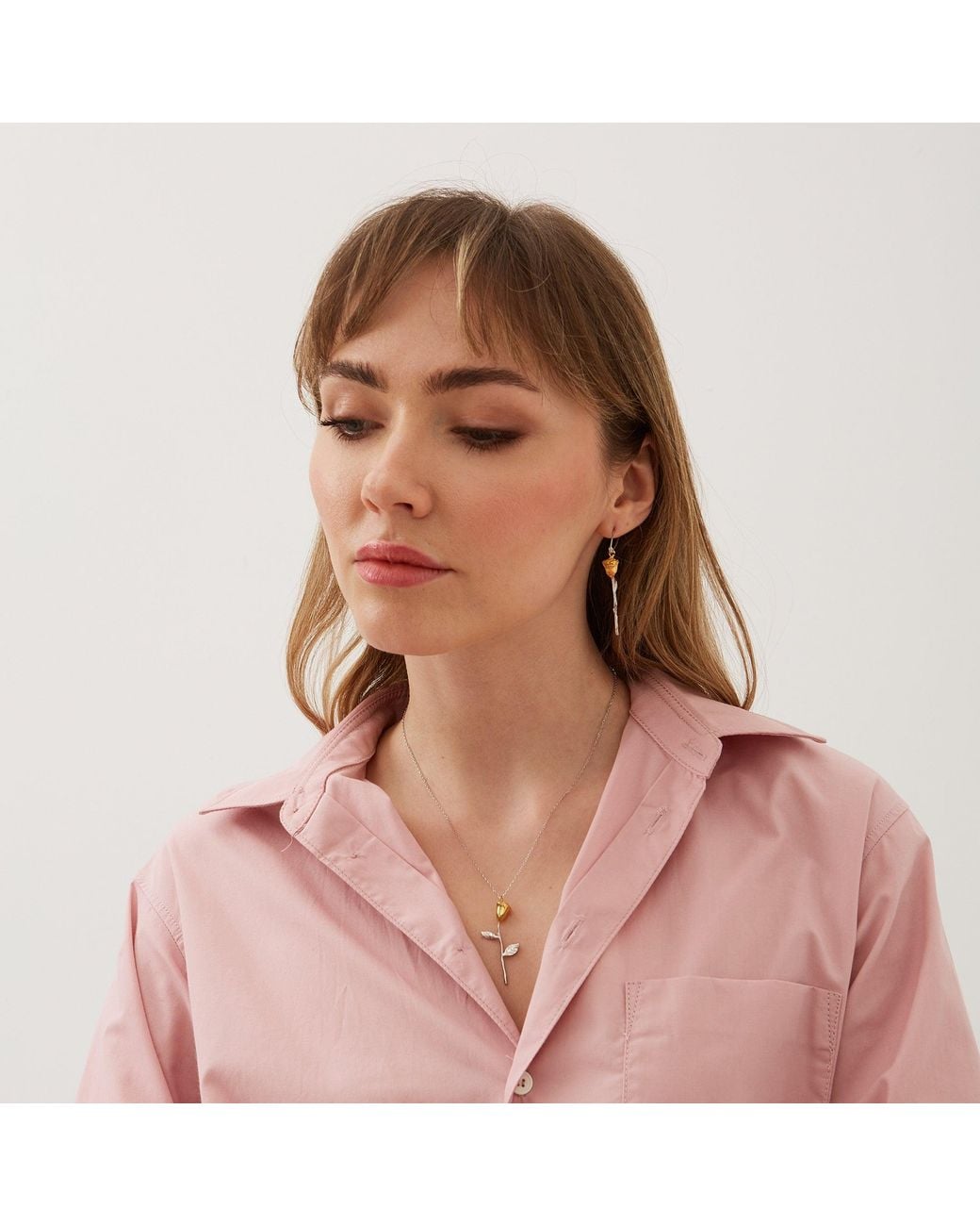 Spero London White Color Rose Sterling Necklace & Safety Pin Earring Set