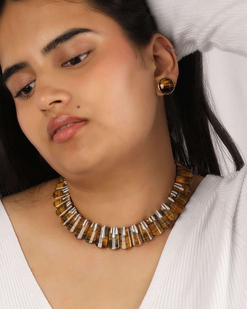 The Jewelz Metallic Wild Instinct – Tiger's Eye Fan Collar Necklace