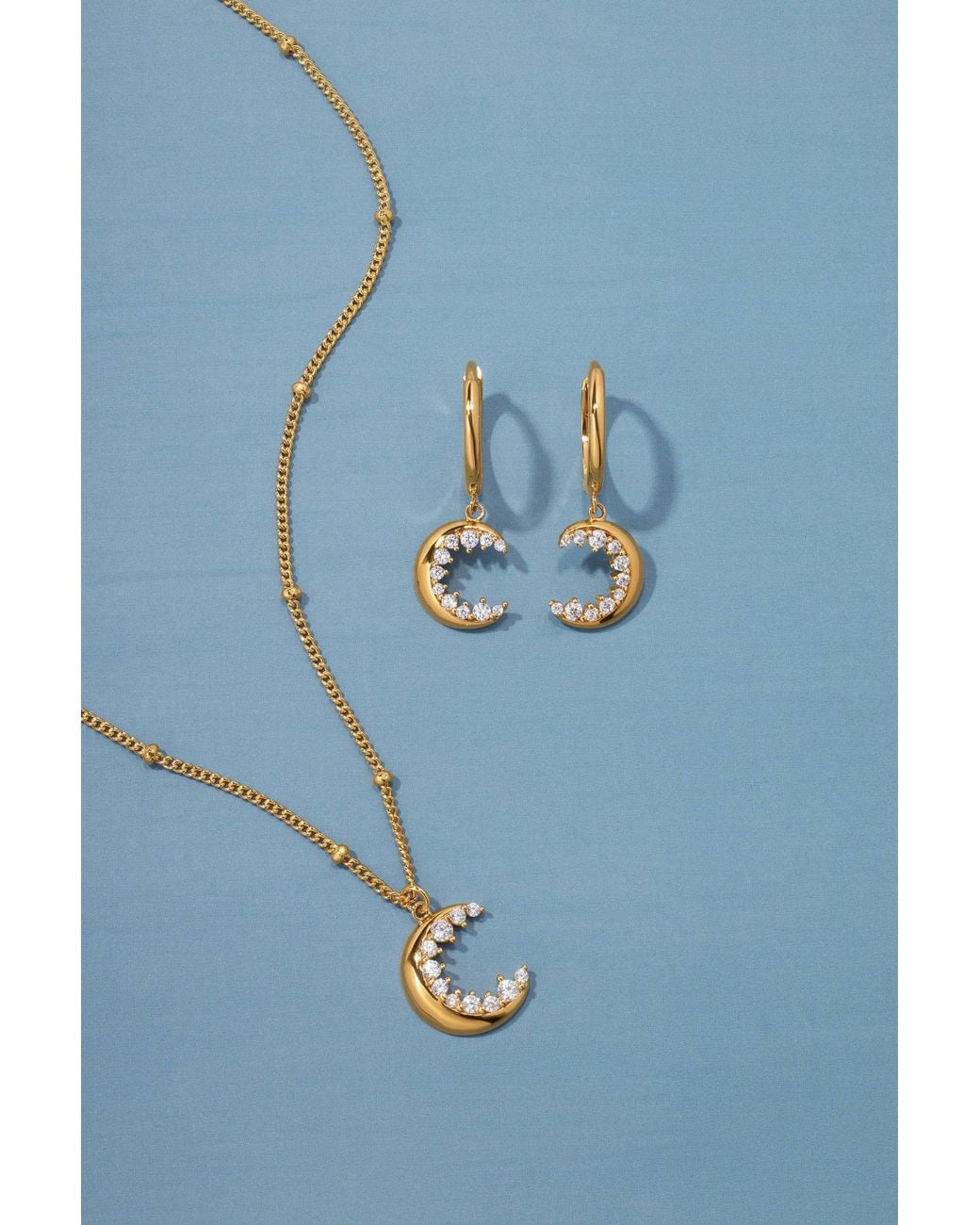 Vanhi Metallic Crescent Moon Crystal Charm Hoops