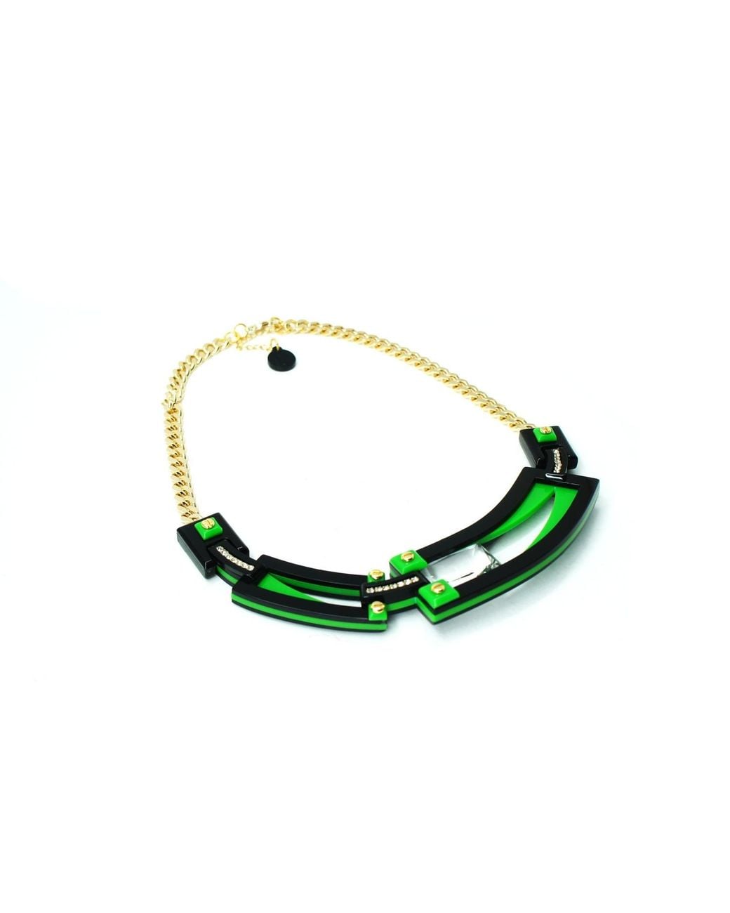 Gissa Bicalho Green Handmade Acrylic Necklace Deco Choker Rectangular Cut Stone