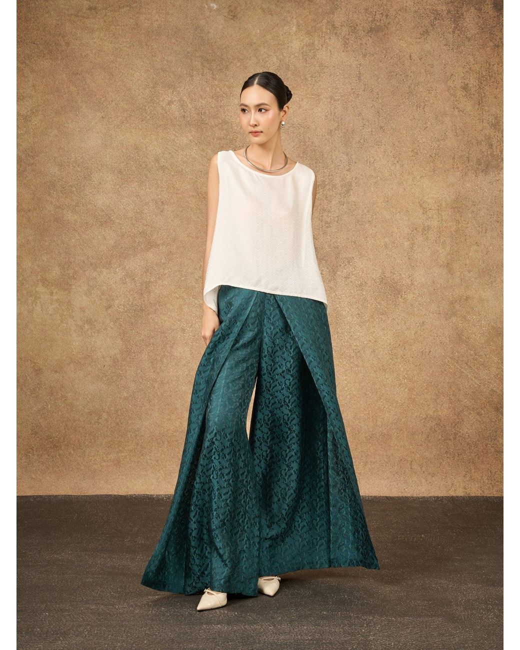 Silk and Bears Green Ophelia Dynasty Wide Leg Palazzo Trouser