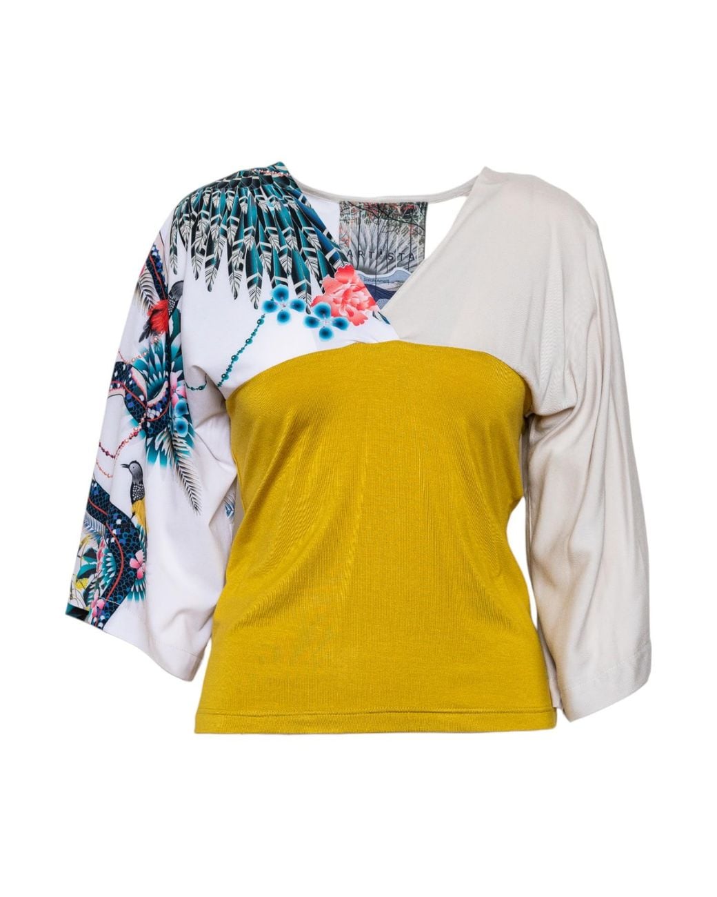 ARTISTA Yellow Natalie Oriental Printed Kimono Style Top
