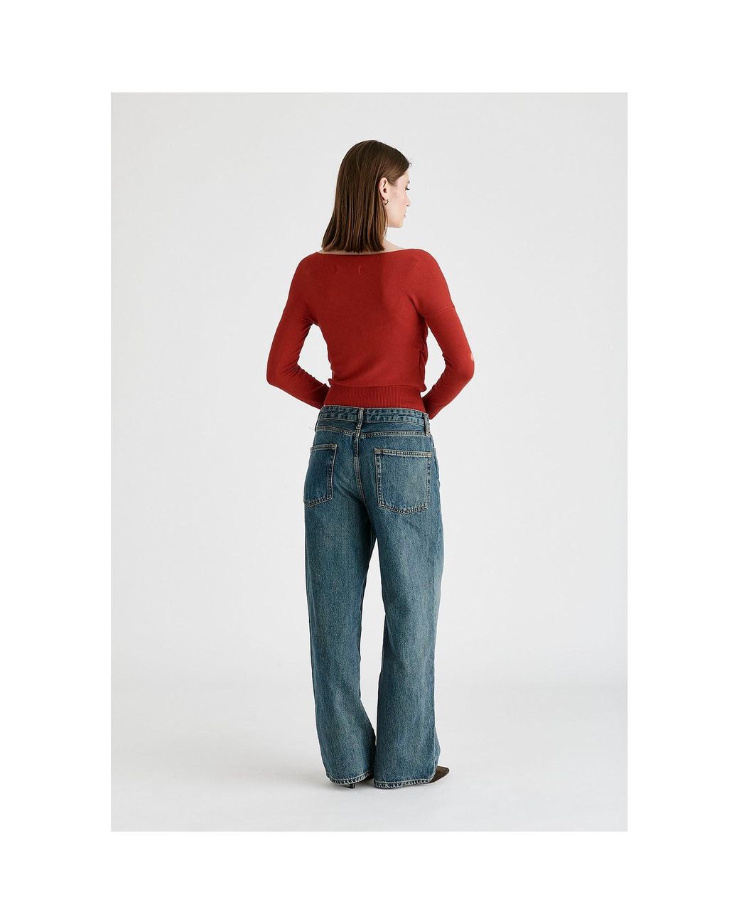 Paisie Red Knitted Wrap Top With Long Sleeves