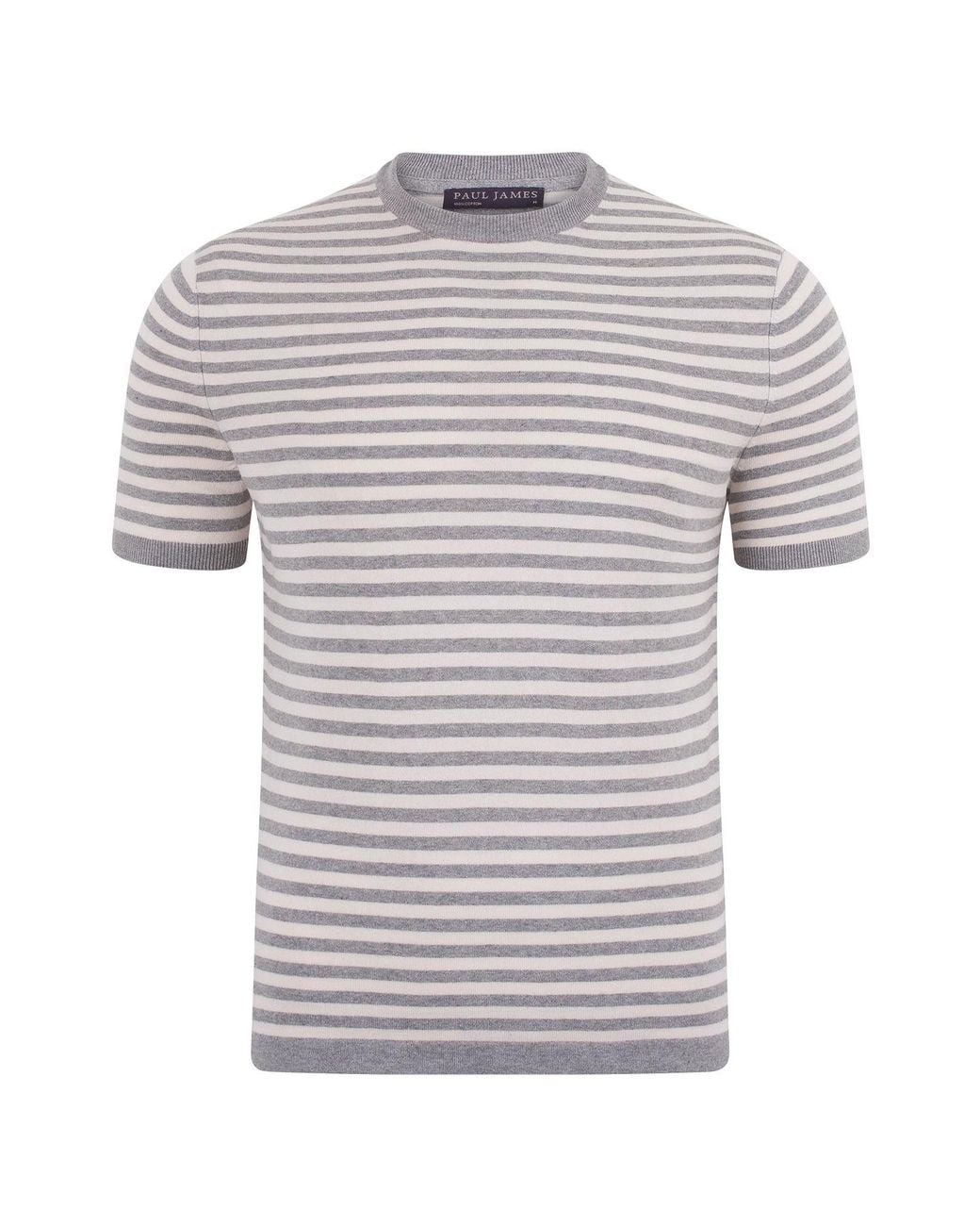 Paul James Knitwear Gray Ultra-Fine Cotton Miguel Knitted Breton T-Shirt for men