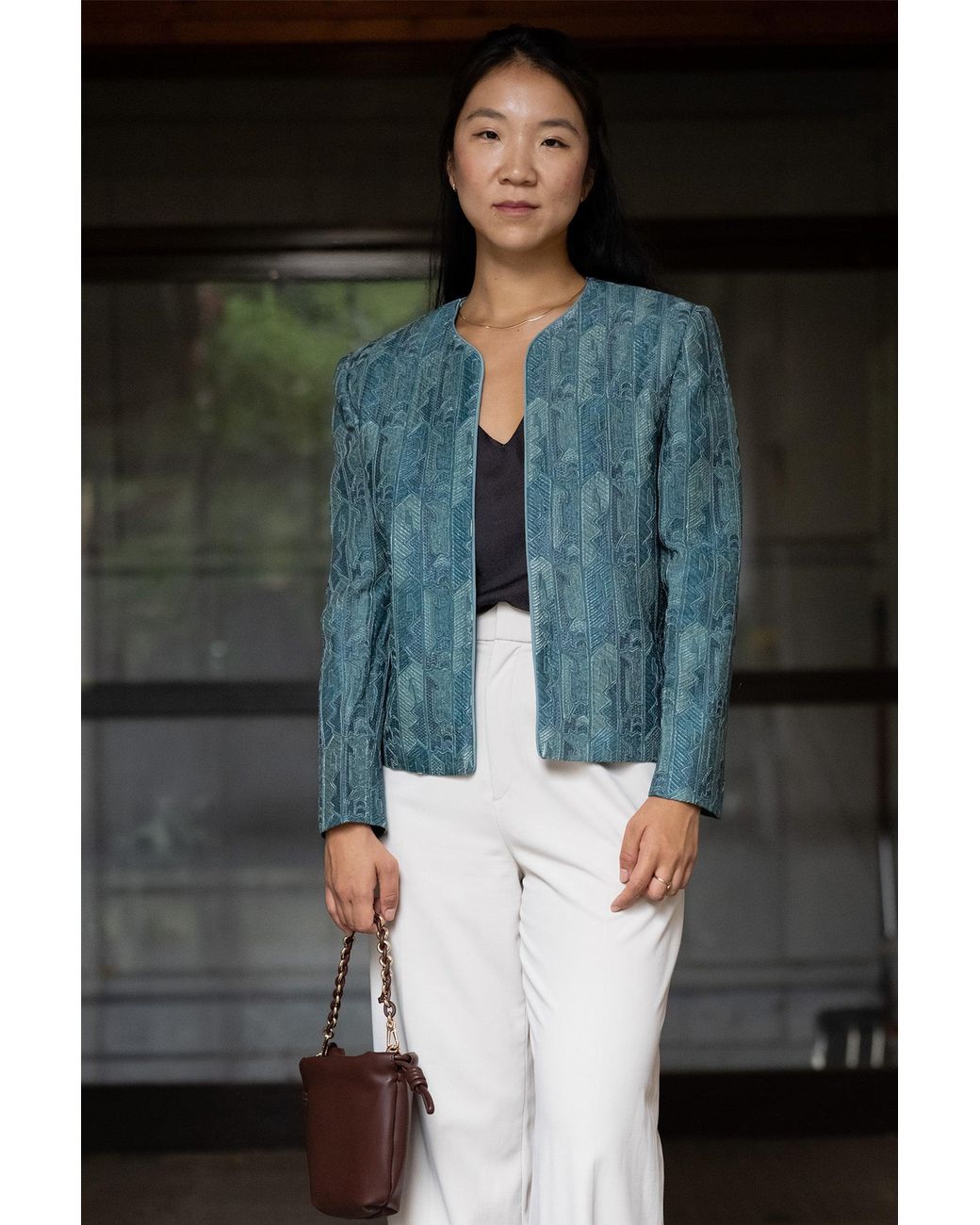 Stovaria Blue Layered & Embroidered Pure Silk Statement Jacket
