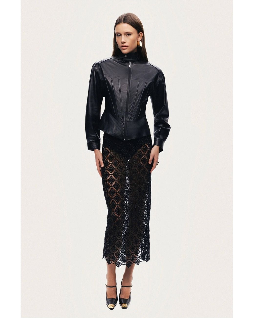 Nocturne Black Zip-Front Fitted Leather Jacket