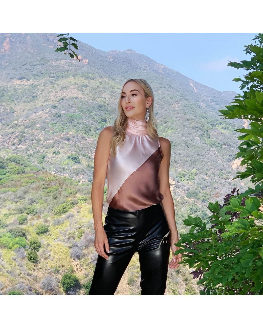 Solgo Atelier Brown Neutrals Yera Silk Color Block Top