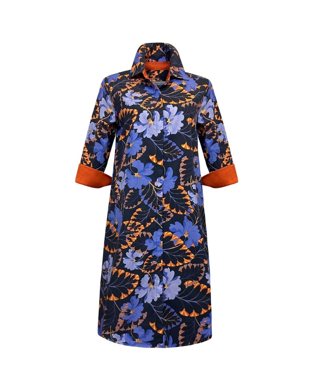 Perlavera Blue Clara Flora Knee-Length Missy Fit Dress