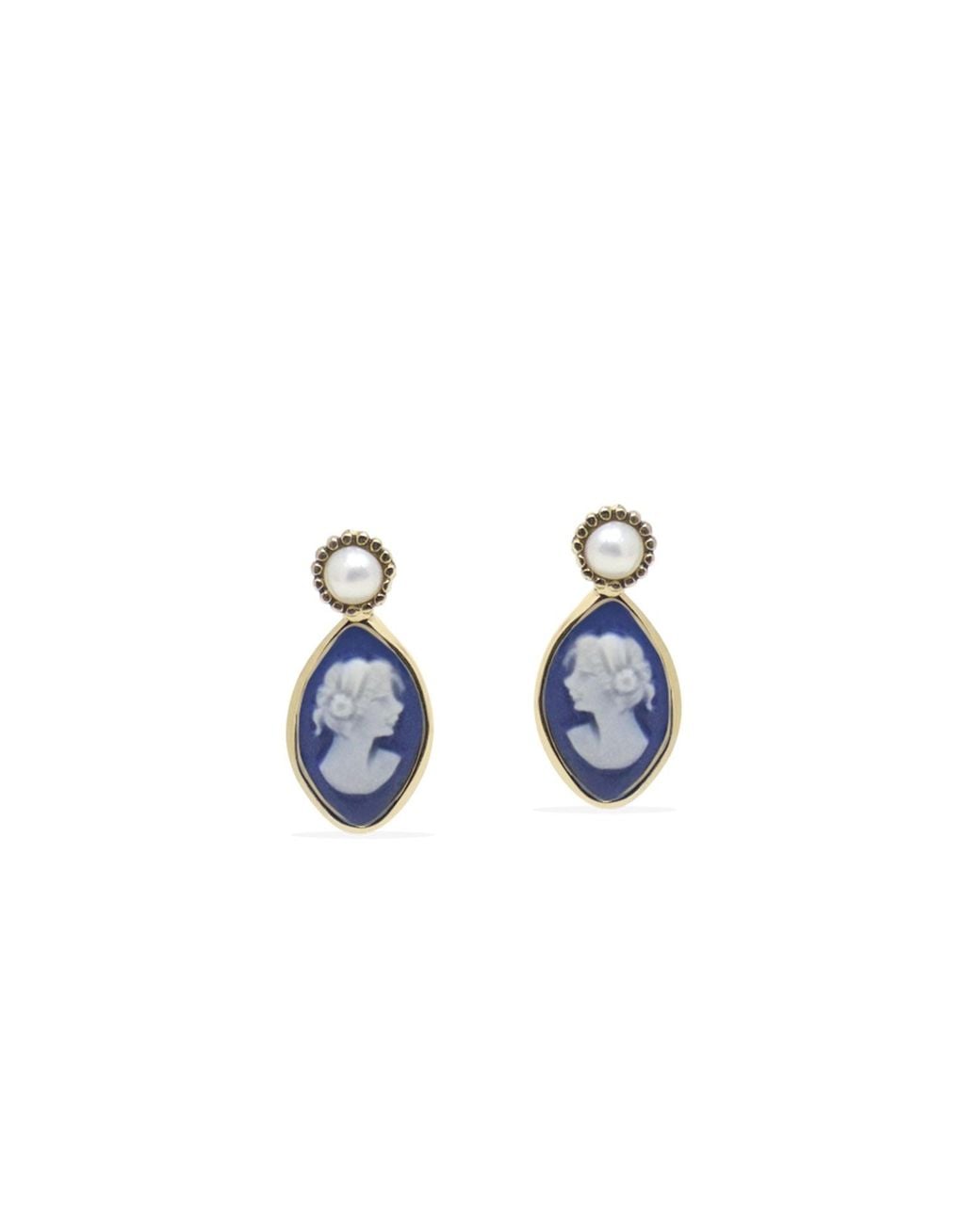 Vintouch Italy Blue Isabella-Plated Cameo Stud Earrings