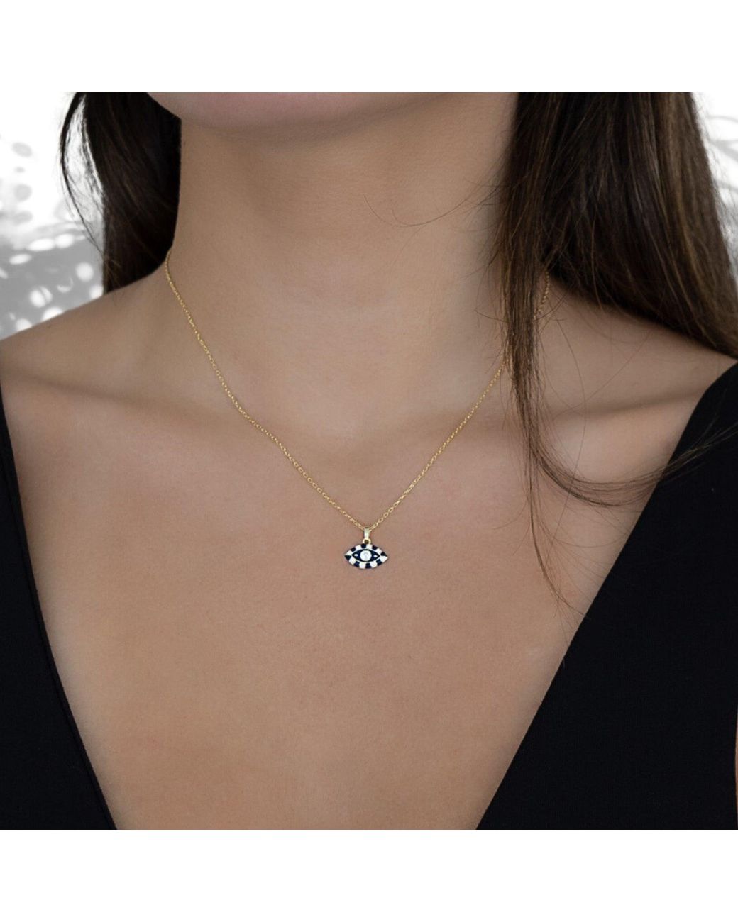 Ebru Jewelry Metallic Black And White Evil Eye Necklaces