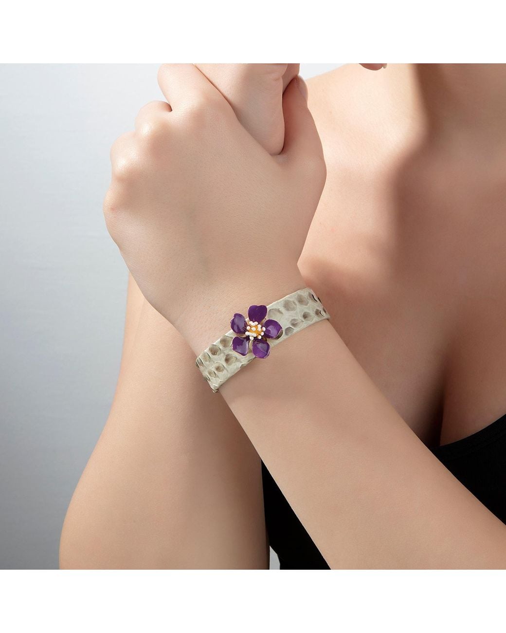 Milou Jewelry Multicolor Cherry Blossom Flower Adjustable Leather Cuff Bracelet