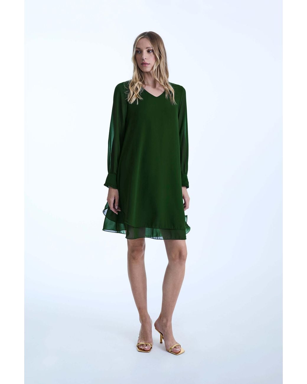 James Lakeland Green Long Sleeve Wave Hem Dress