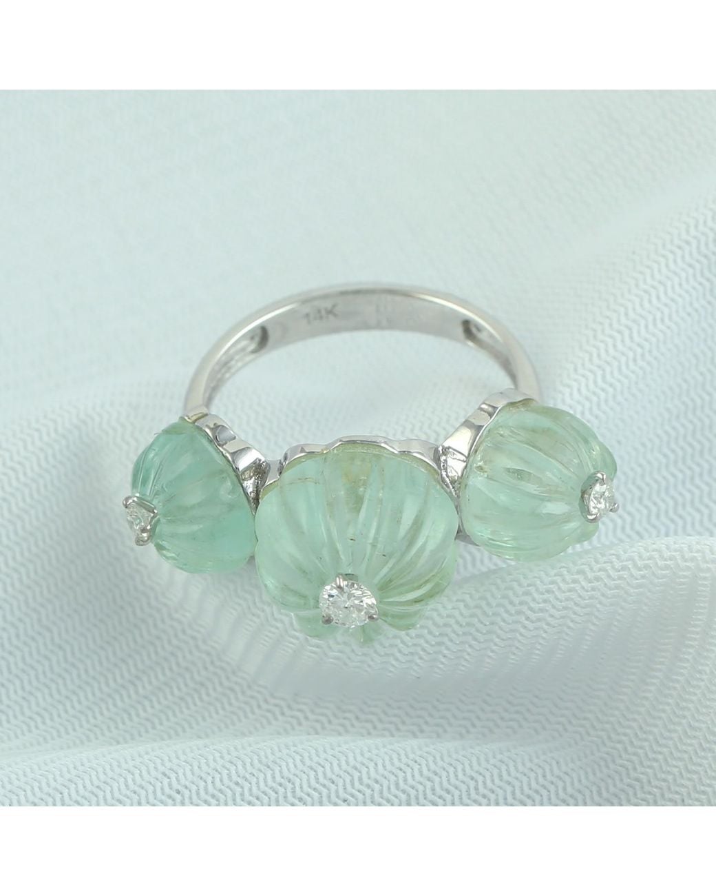 Artisan Green Carved Emerald & Diamond Floral Statement Ring