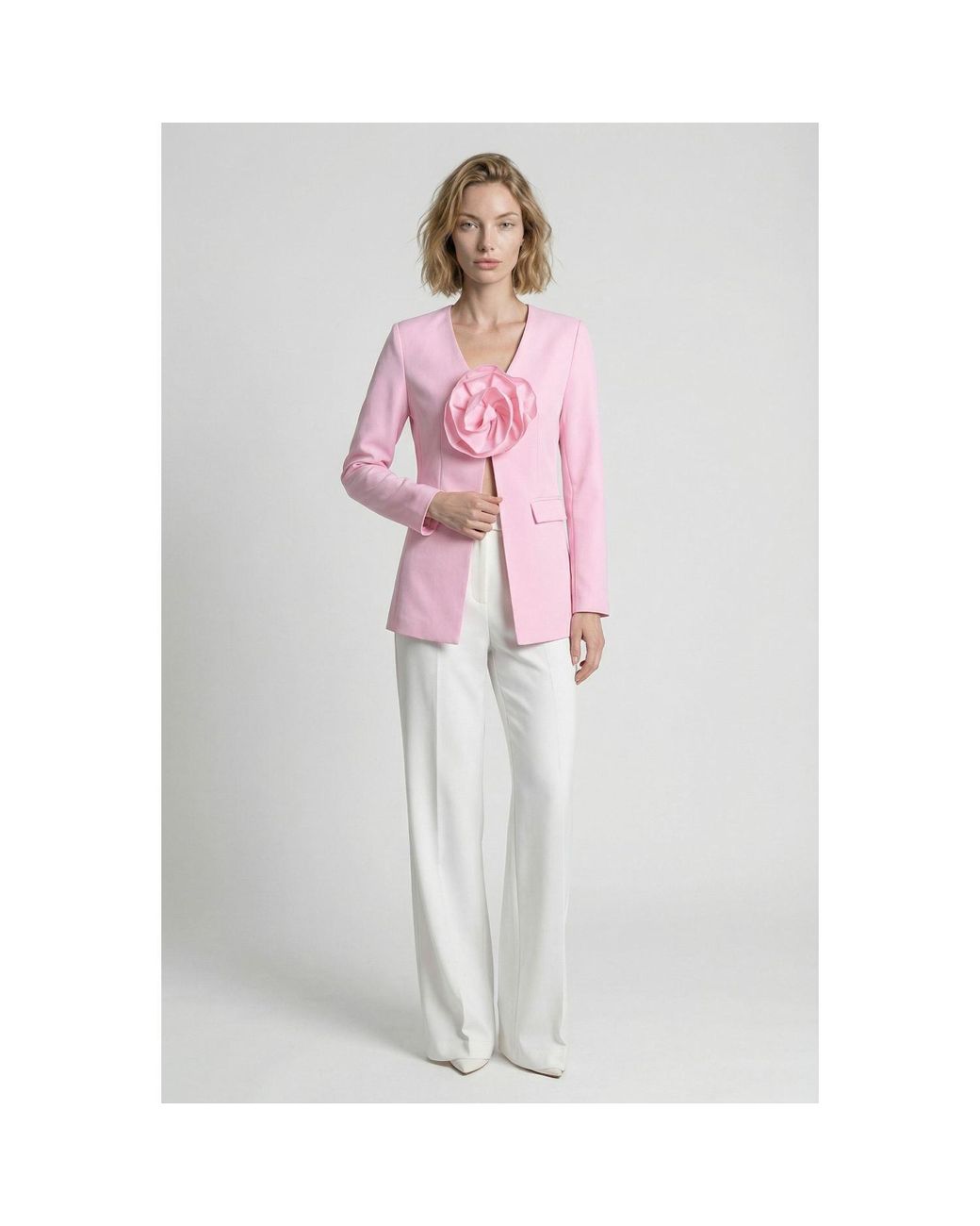 Modenaire Pink Sculptural Rose Blazer With Tailored Silhouette