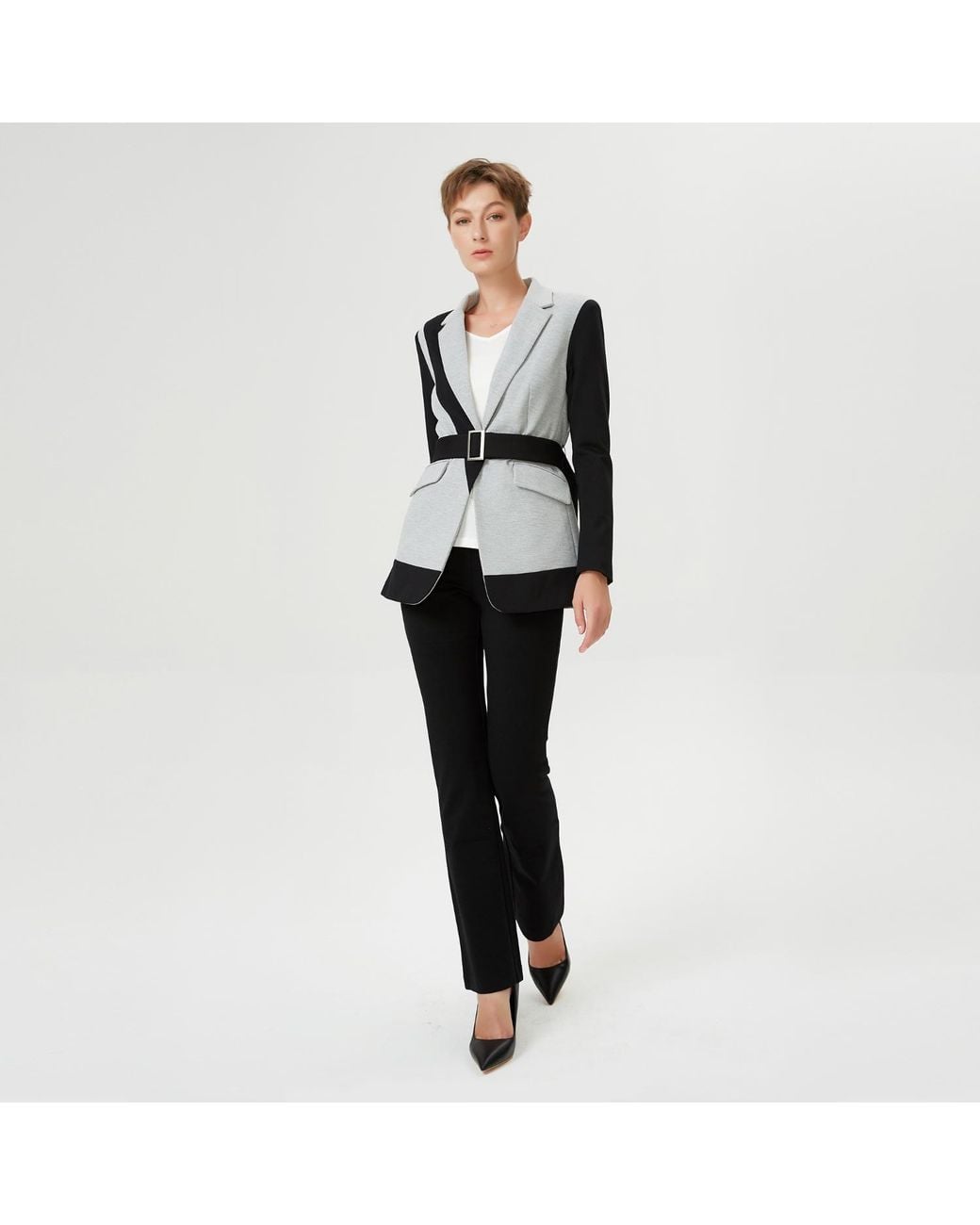 Smart and Joy Black Color Block Tailor Jacket