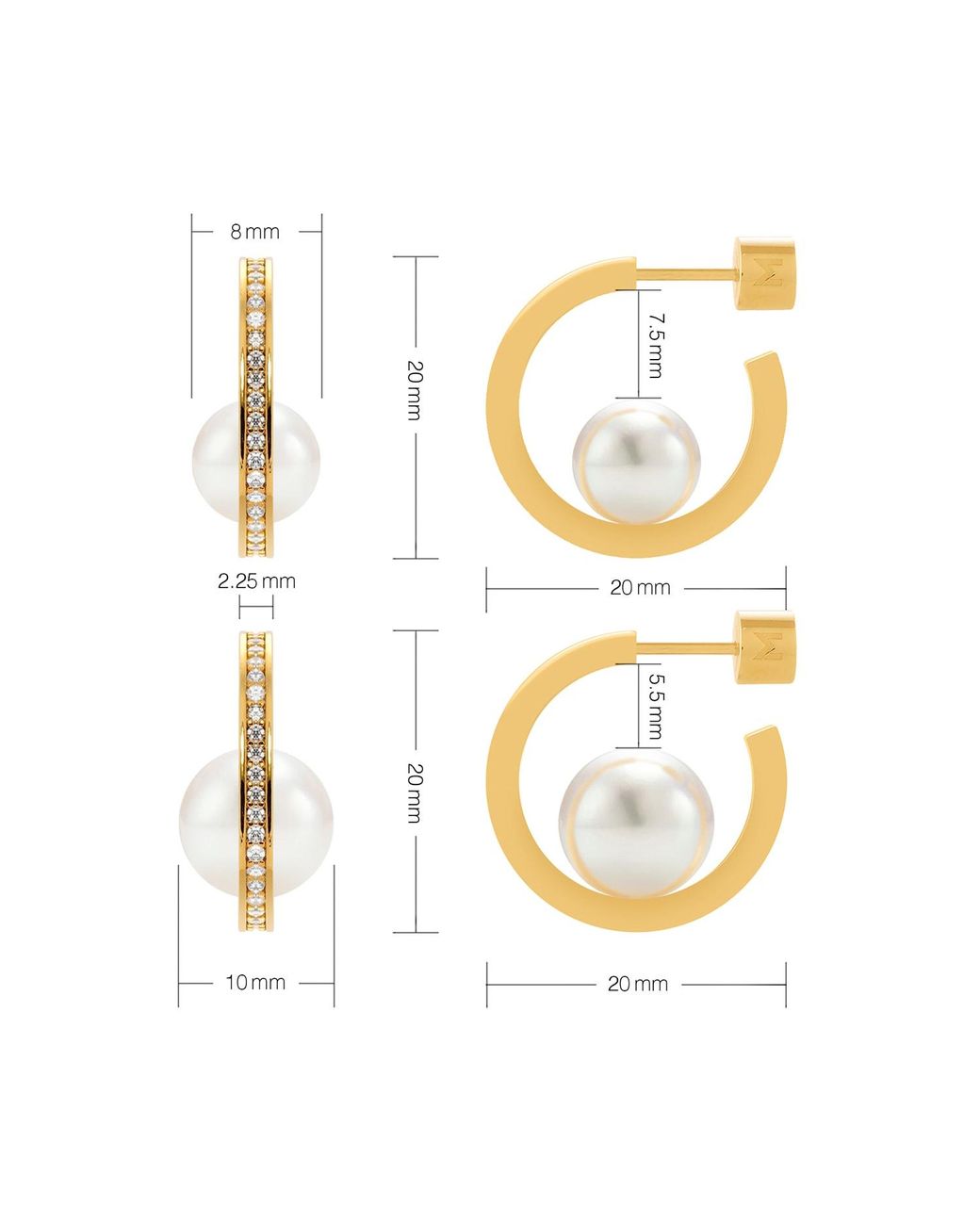 Meulien Metallic Pearl Open Hoop Earrings