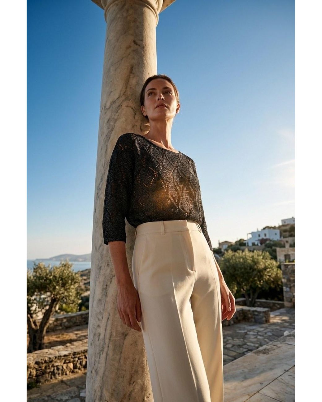 Peraluna Black Gina Sparkly Pointelle Knit Blouse