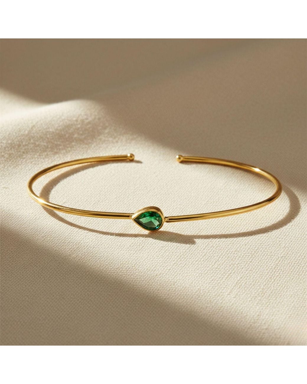 Harfi Metallic Plated Minimalist Emerald May Birthstone Bangle