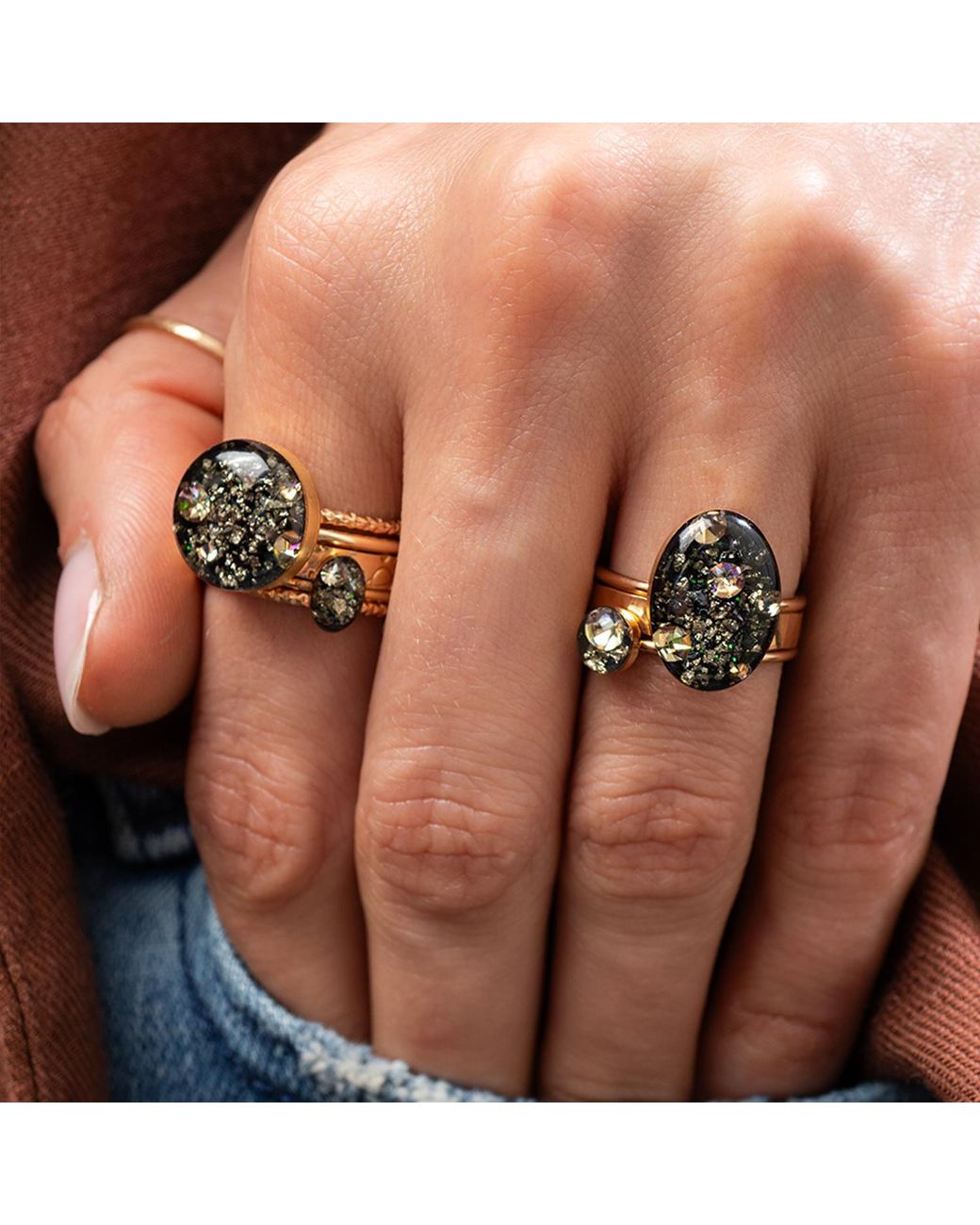 Kate Koel Black Statement Galaxy Oval Cocktail Ring