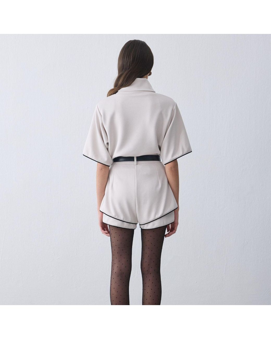 Thisisu Collection White Neutrals Mira Padded-Shoulder High-Neck Top
