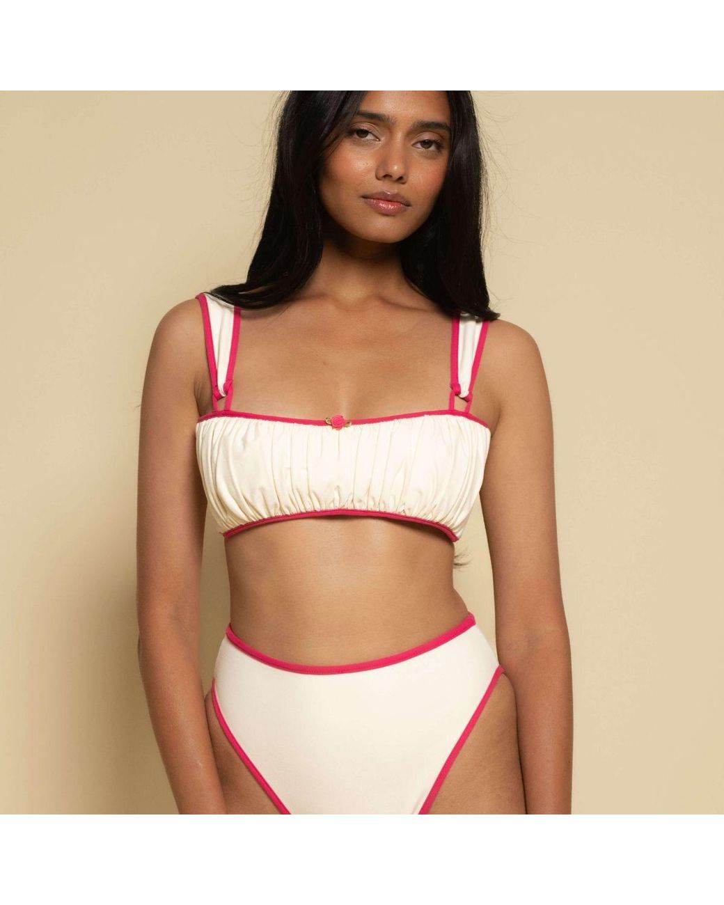 Montce Pink Neutrals Cream Raspberry Binded Victoria Bikini Top