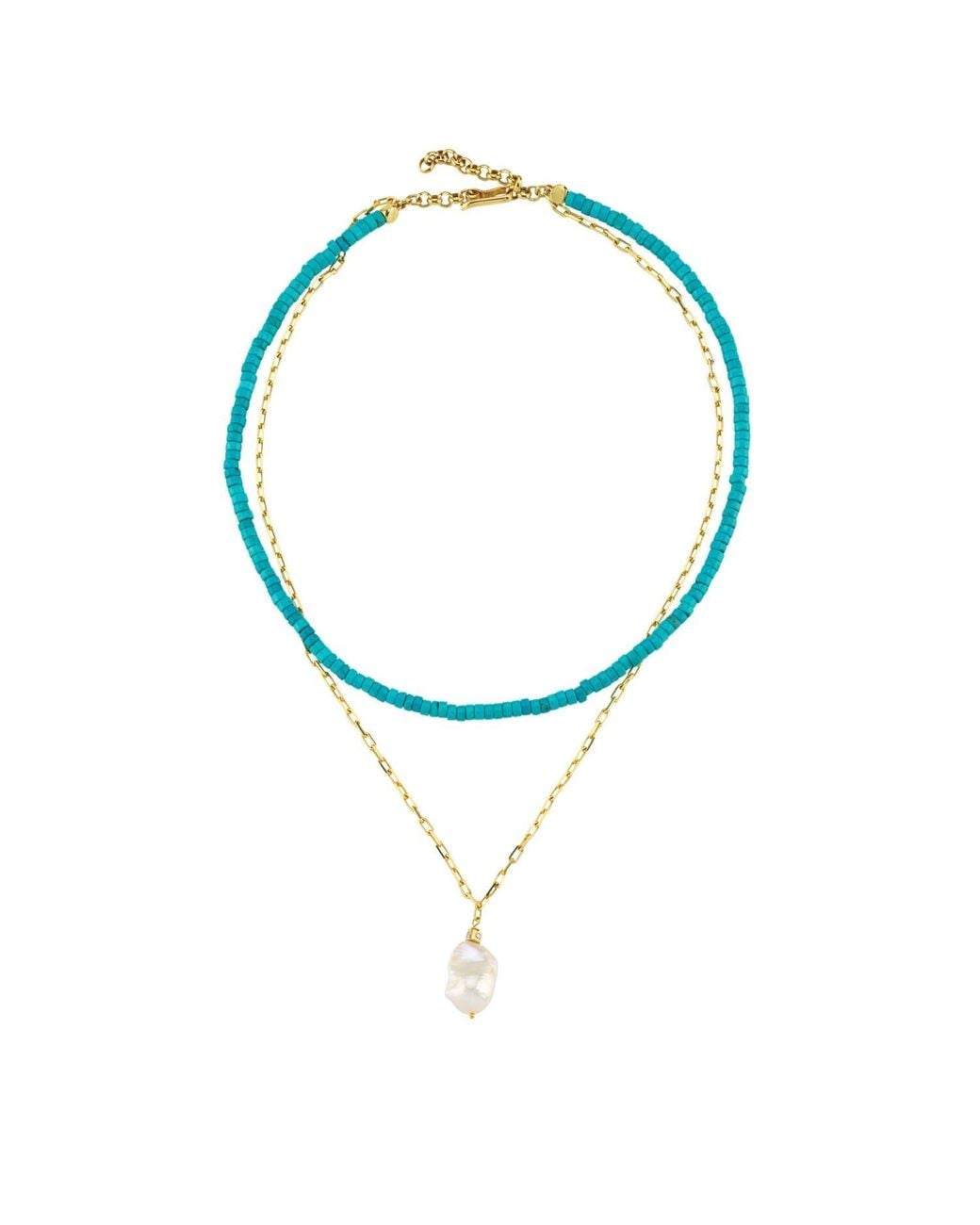 LINYA JEWELLERY Blue Pearl Stone Double Chain Necklace