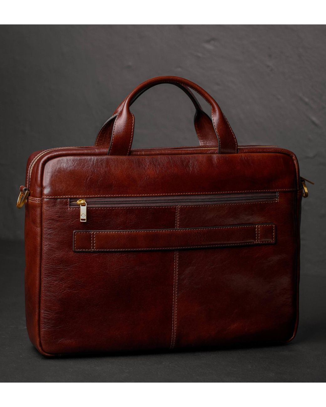 Time Resistance Brown Large Leather Briefcase Laptop Bag for men