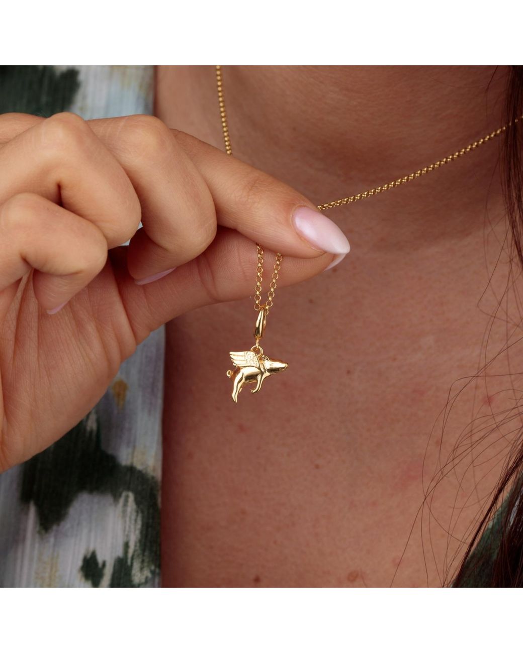 Lily Charmed Metallic Plated Flying Pig Charm Necklace