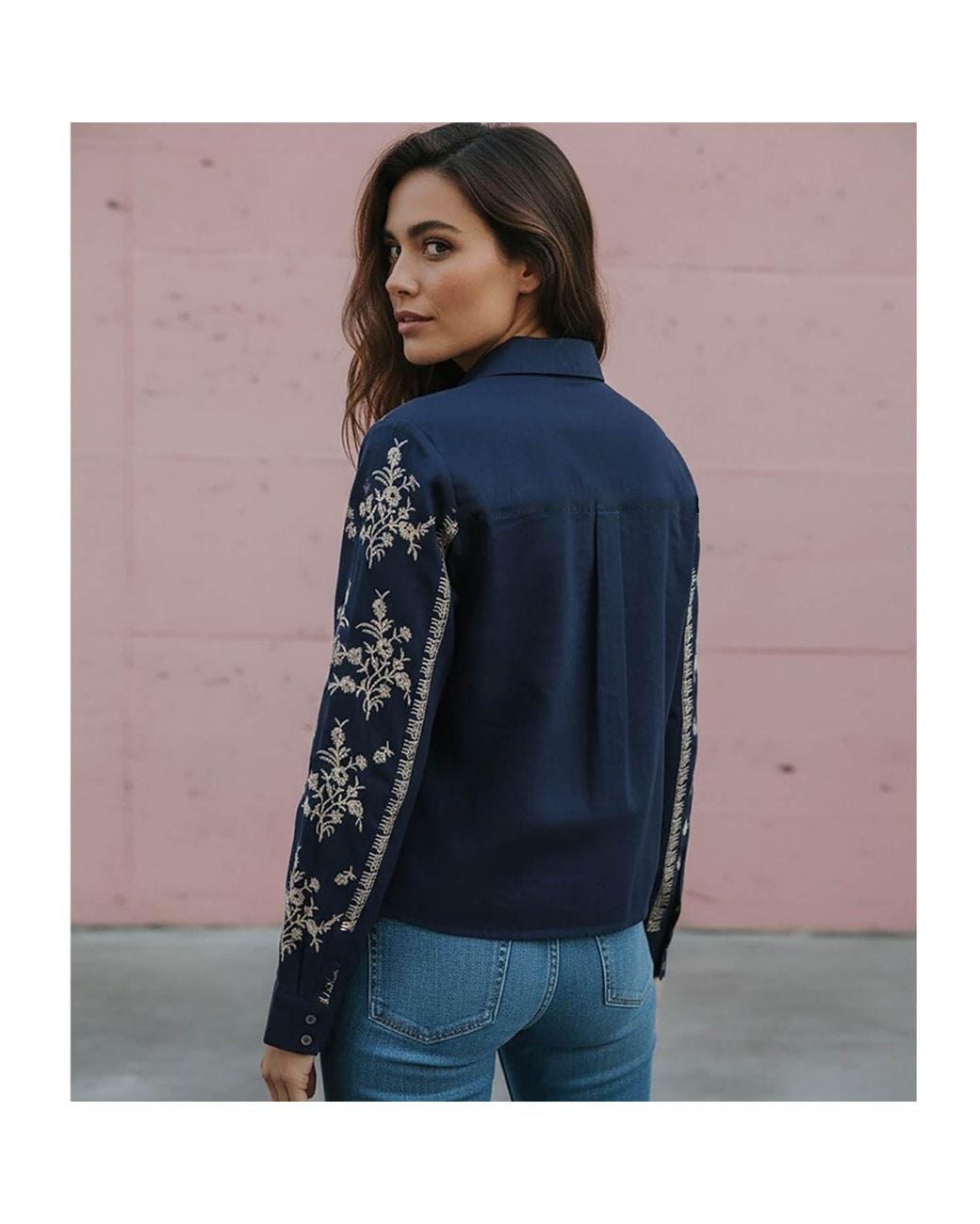 Nooki Design Blue Sienna Embroidered Cropped Shirt