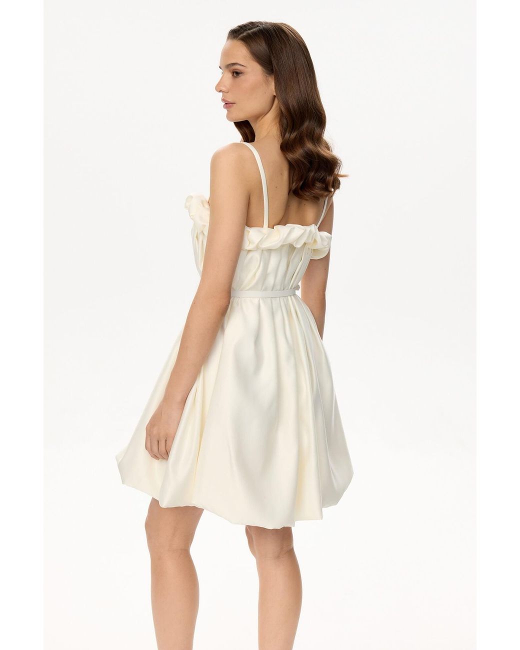 POST MERIDIEM Natural Neutrals Draped Thin Strap Mini Dress With Belt
