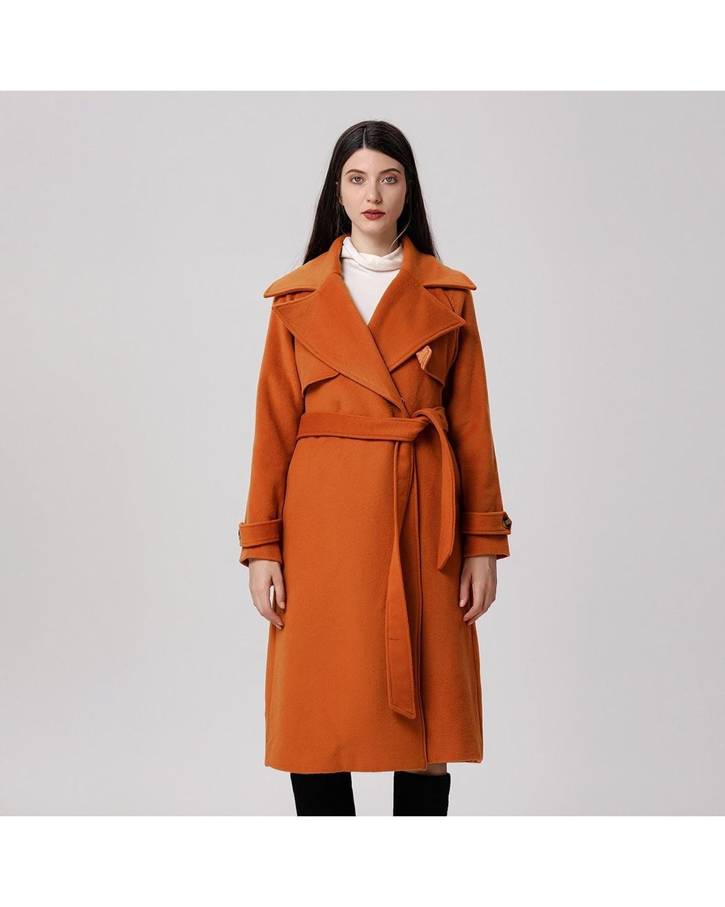 Smart and Joy Orange Shoulder Flaps Woolen Coat