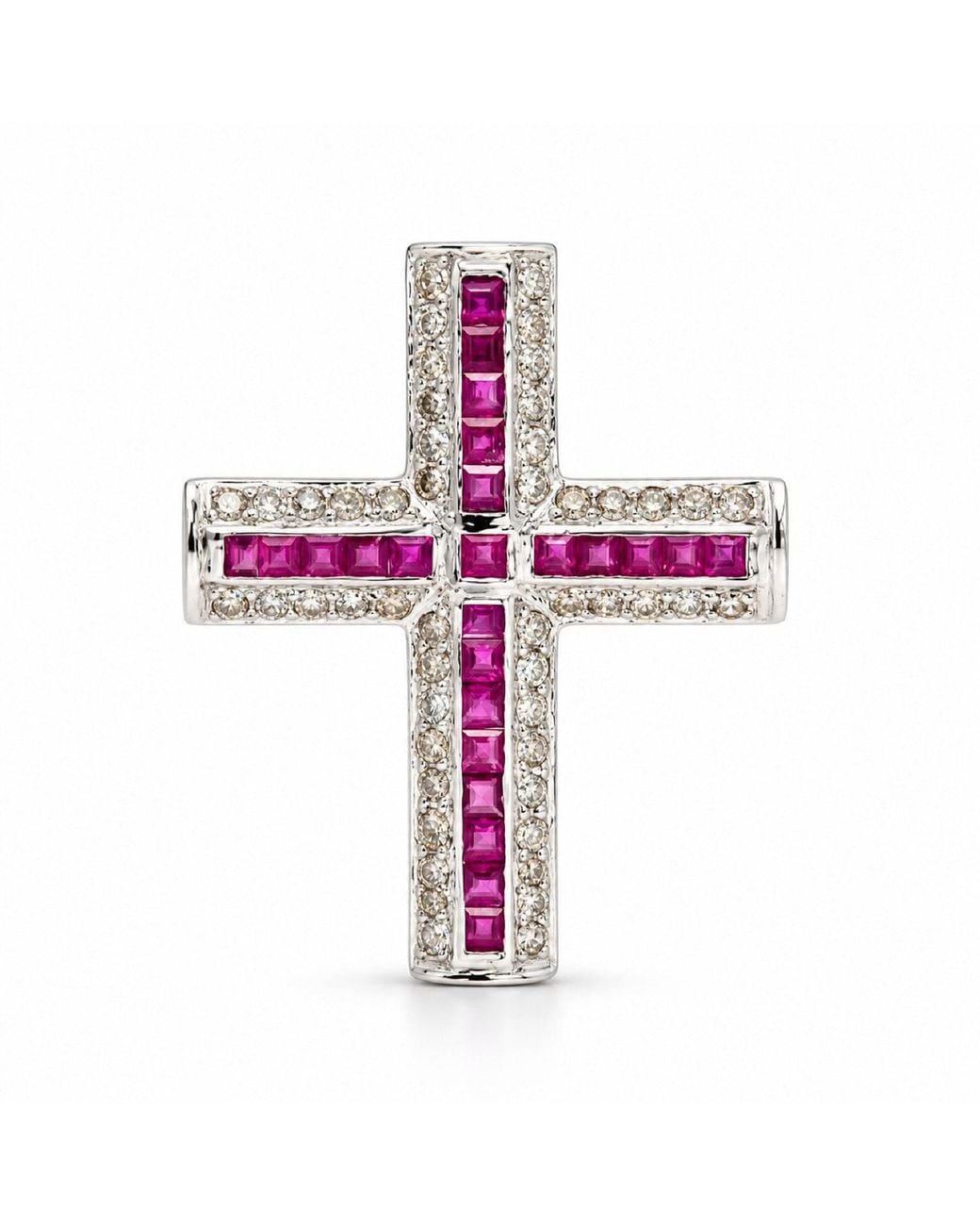 Artisan Pink 18K Ruby & Diamond Cross Pendant