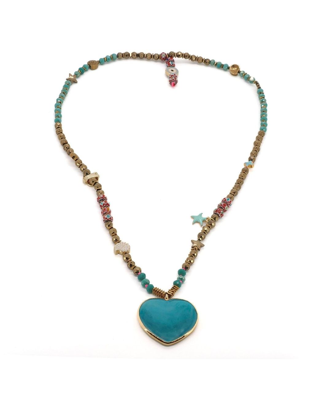 Ebru Jewelry Blue Salt & Sun Heart Beaded Summer Necklace