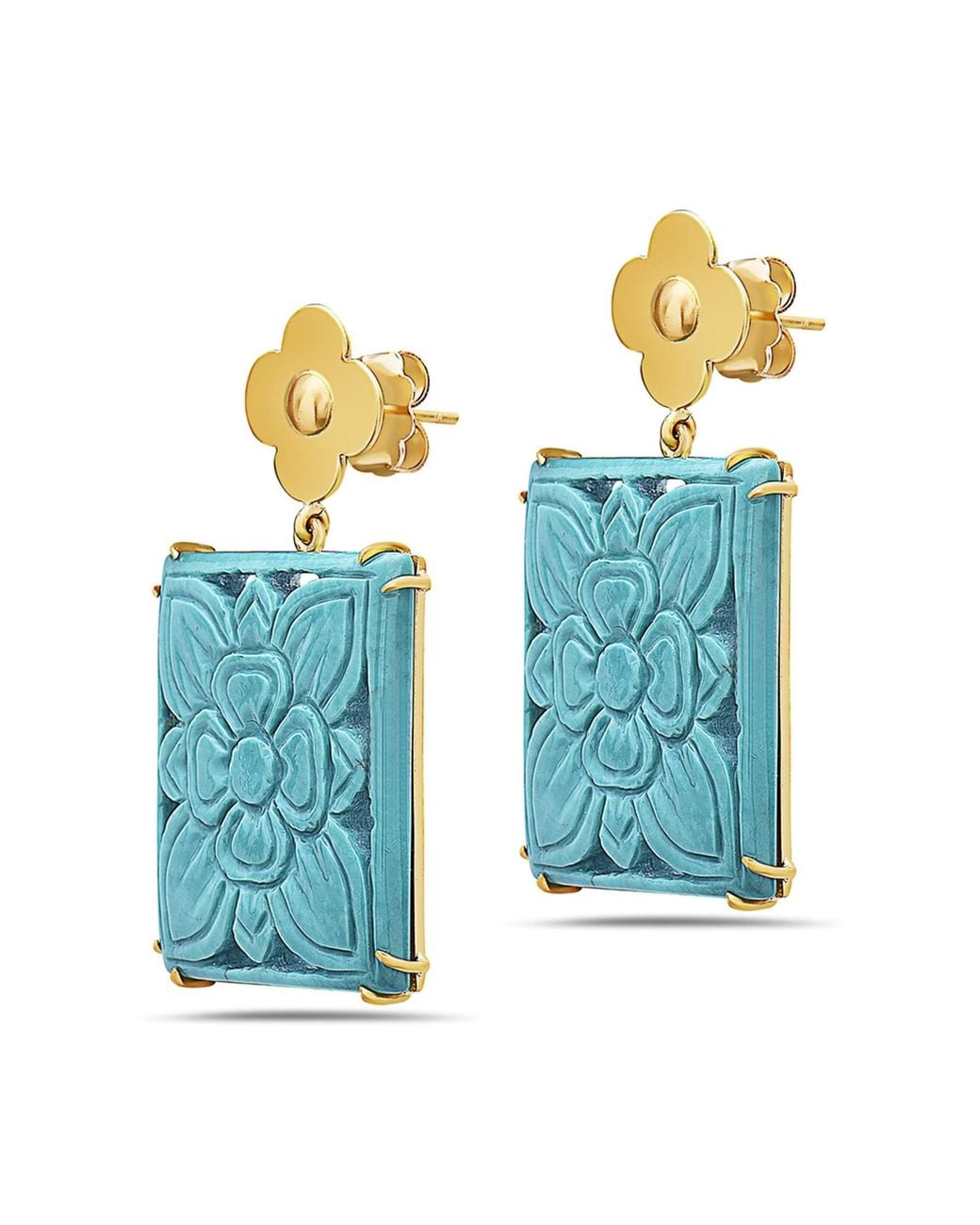 Artisan Blue Carved Floral Drop Earrings