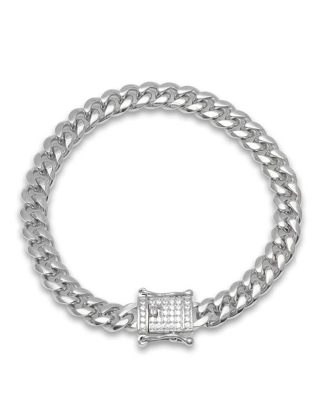 Steeltime Metallic Stainless Steel 8Mm Miami Cuban Bracelet With Cz Box Clasp 8 Inch for men